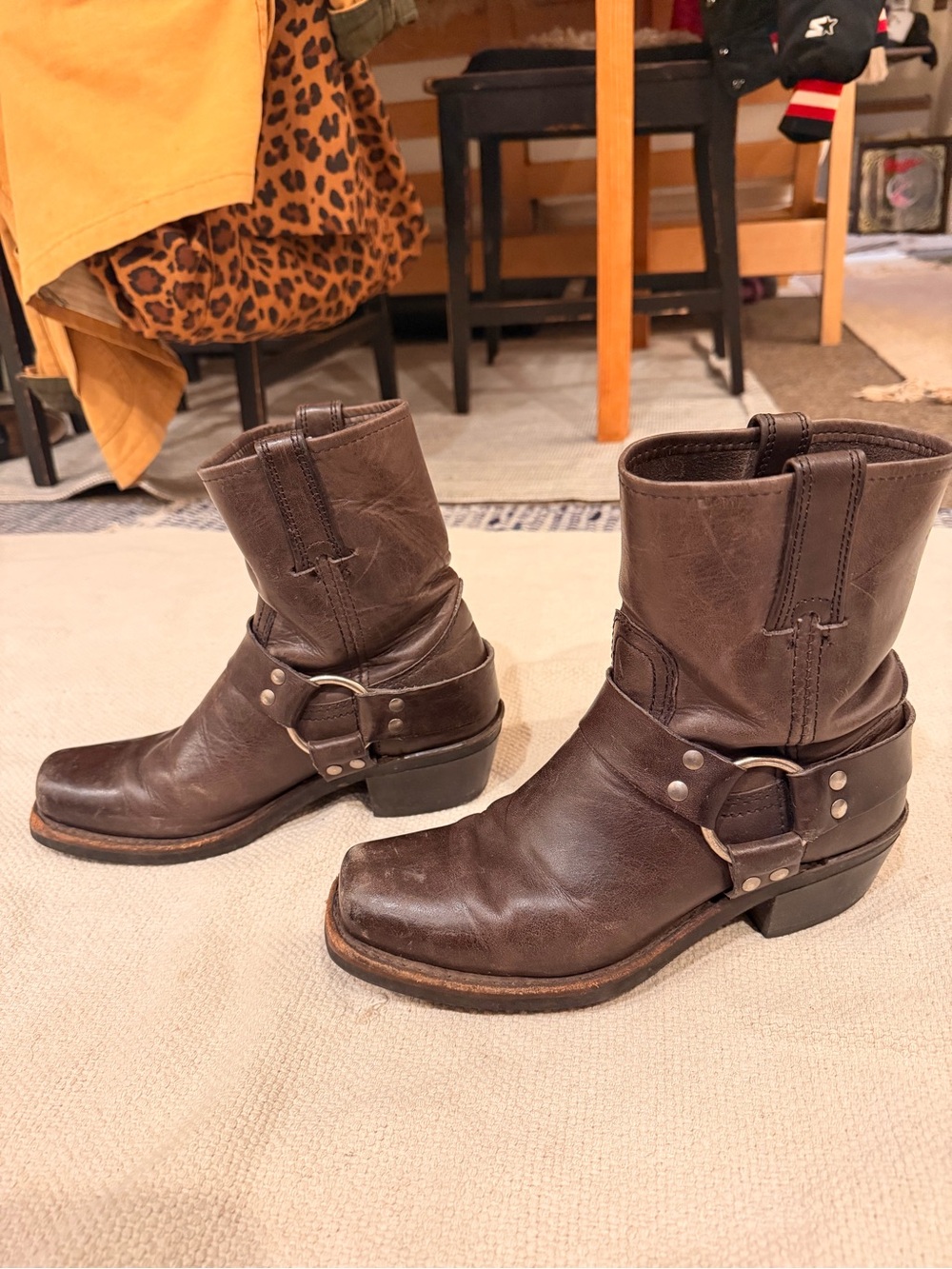 Frye Dark Brown Leather Harness Boots